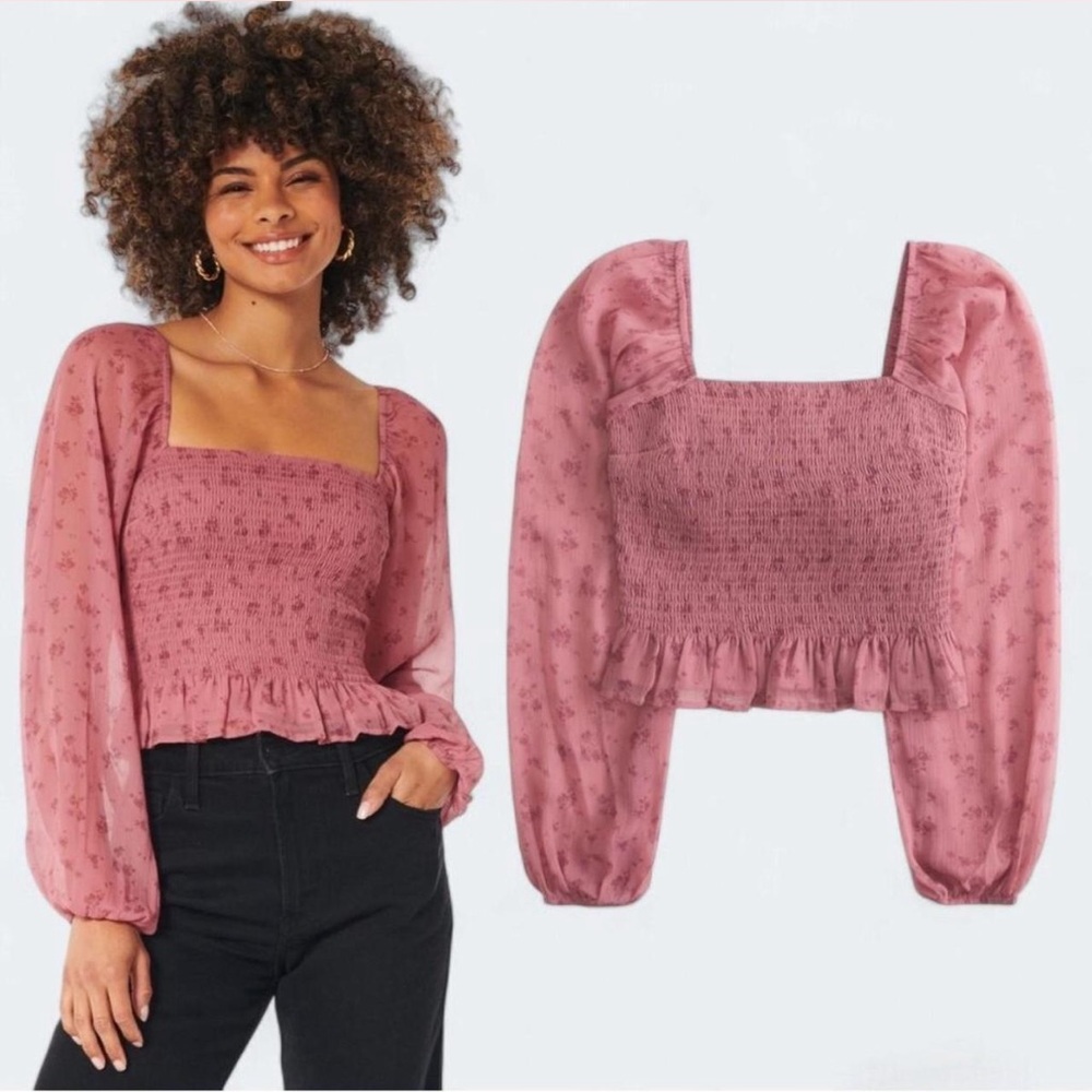 Hollister rose Floral Smocked Blouse